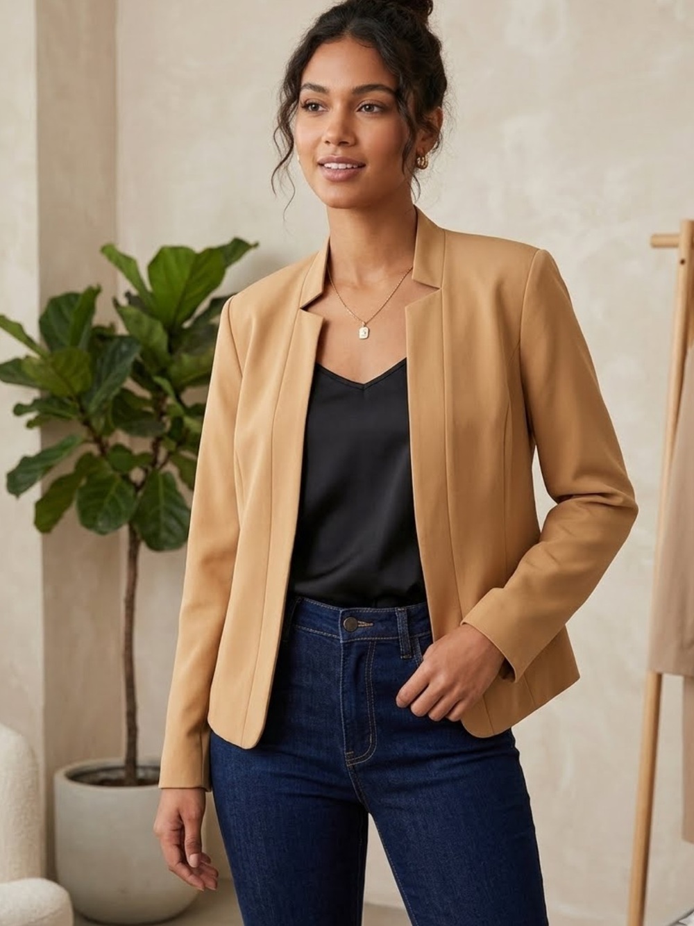 Women's Open Front Camel Blazer XL Jacket